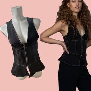 Black Corset Zip Top Size 12 – Contrast Stitch Peplum Bustier
